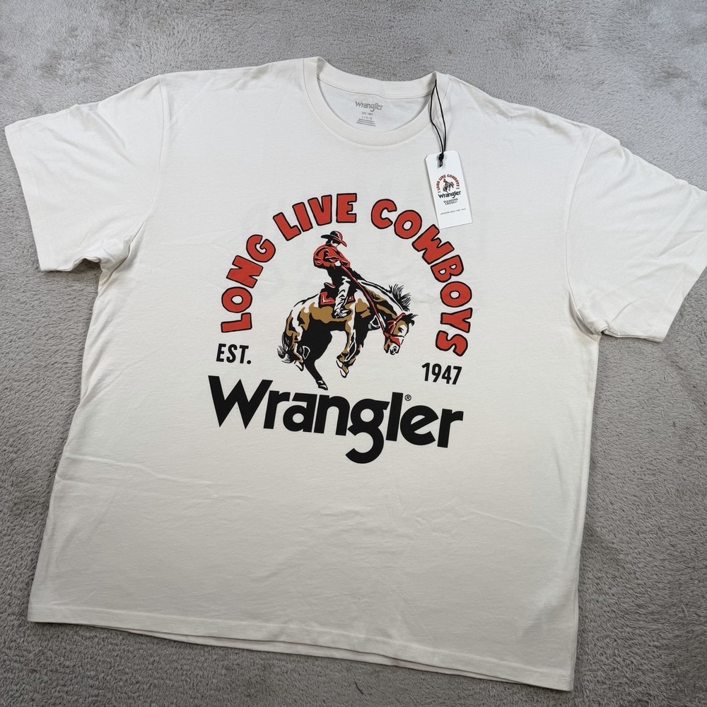 Wrangler Diamond Cross T-Shirt Mens Large White Giddy Up Horse Cowboy Tee